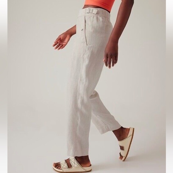 New Athleta Voyager Linen Pant Undyed Beige NWT Casual Beachy Coastal Women’s 8 - Picture 2 of 14